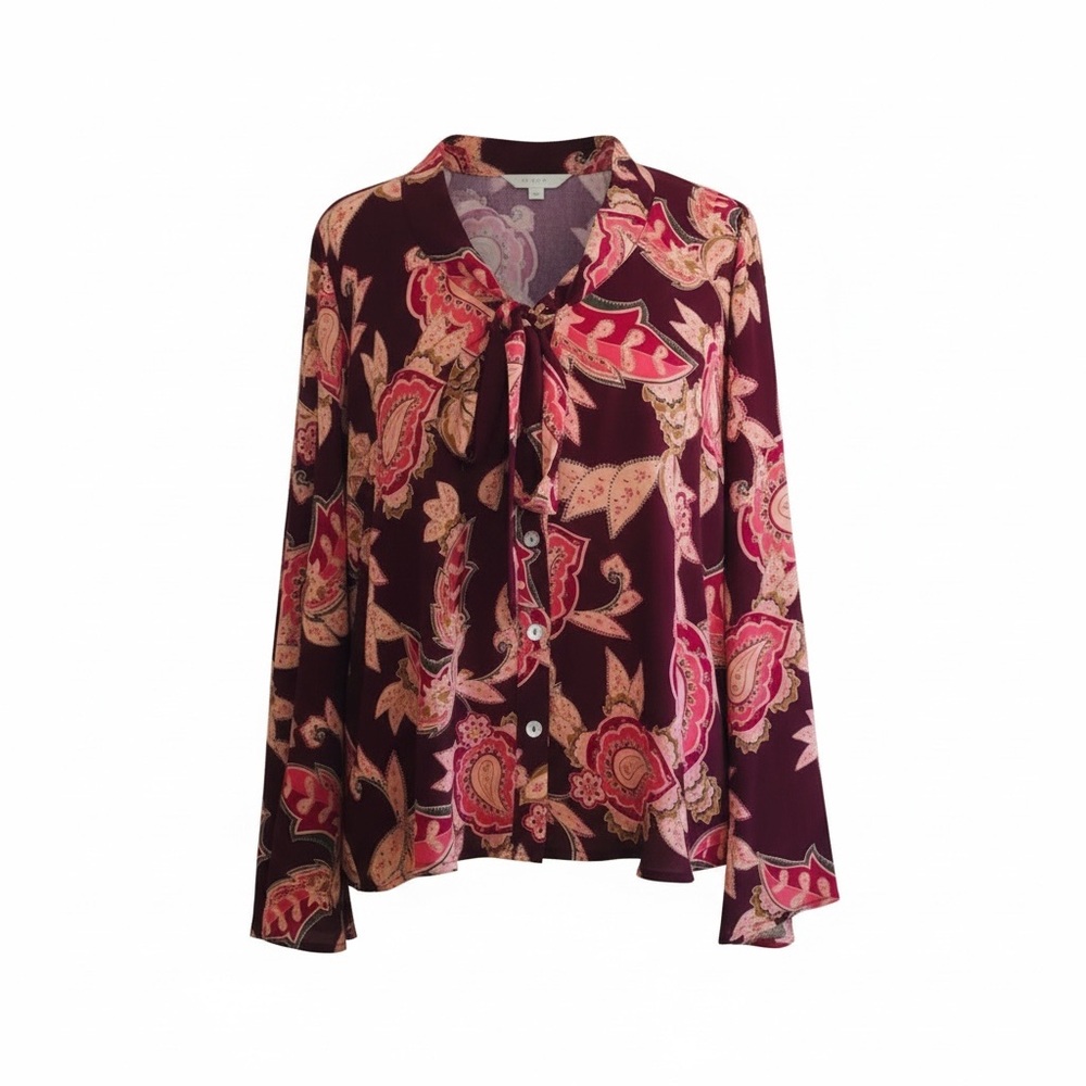 Show Me Your Mumu Brynn Paisley Boho Blouse Tie Neck Burgundy XS NWT - Picture 5 of 16